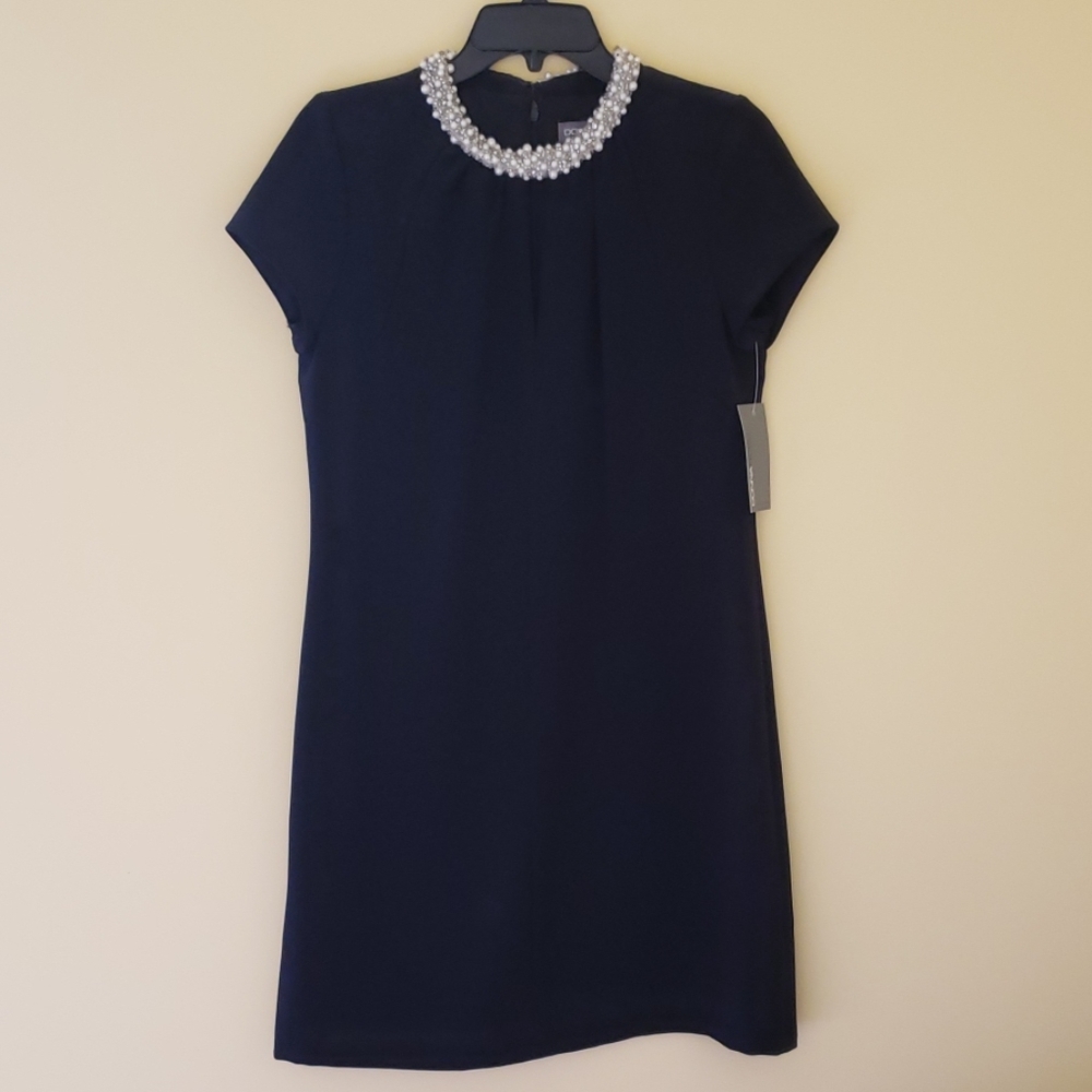 Donna Ricco black dress with Pearl Collar